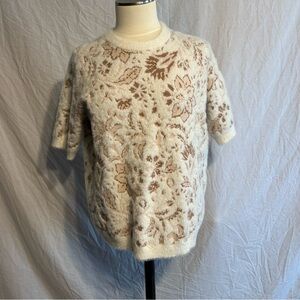 Rachel Zoe Women's Crew-Neck  1X Floral Fuzzy Pull Over Sweater Cozy‎ Romantic